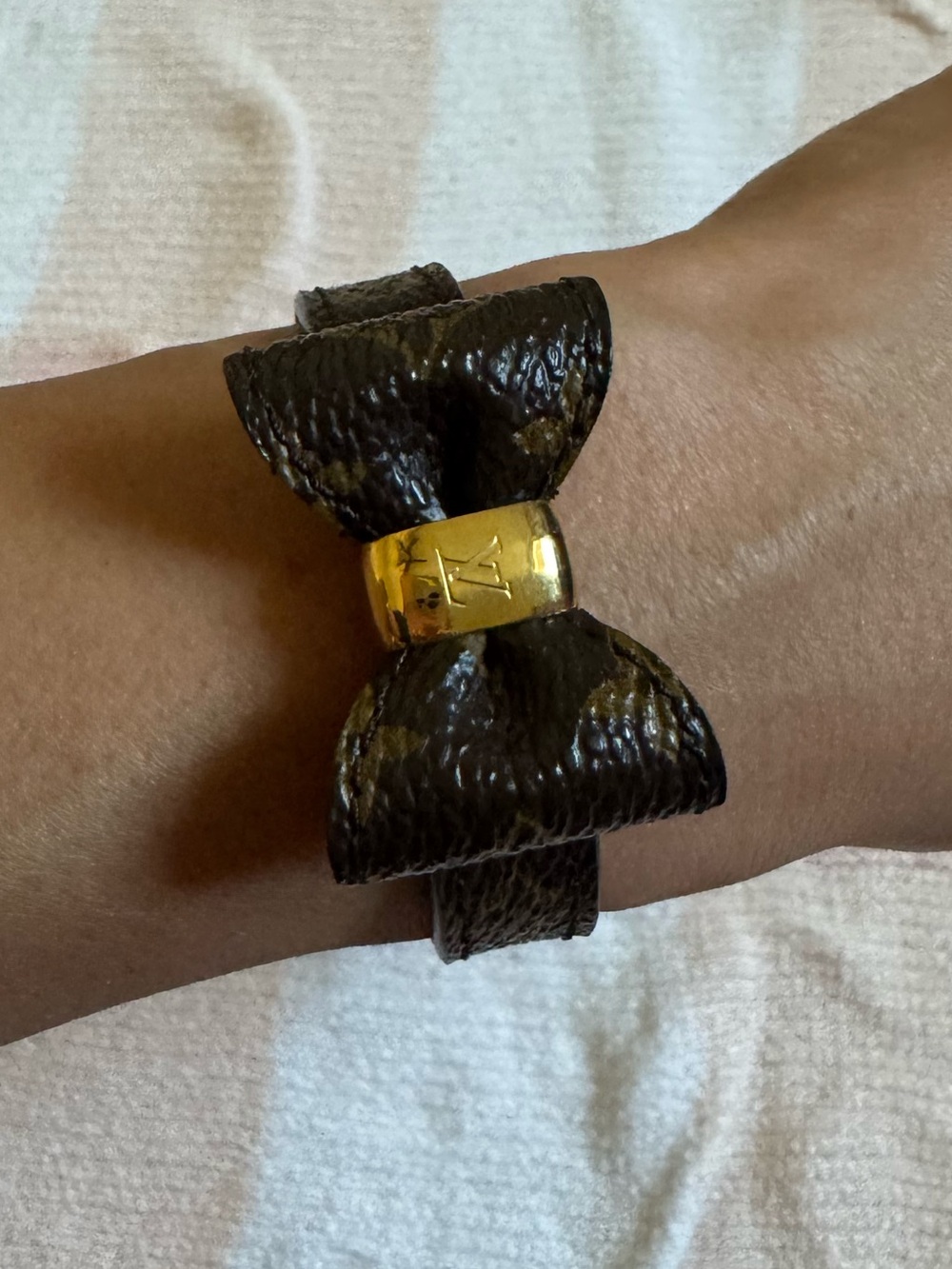 Louis Vuitton Monogram Bow Bracelet with Gold Logo Bead